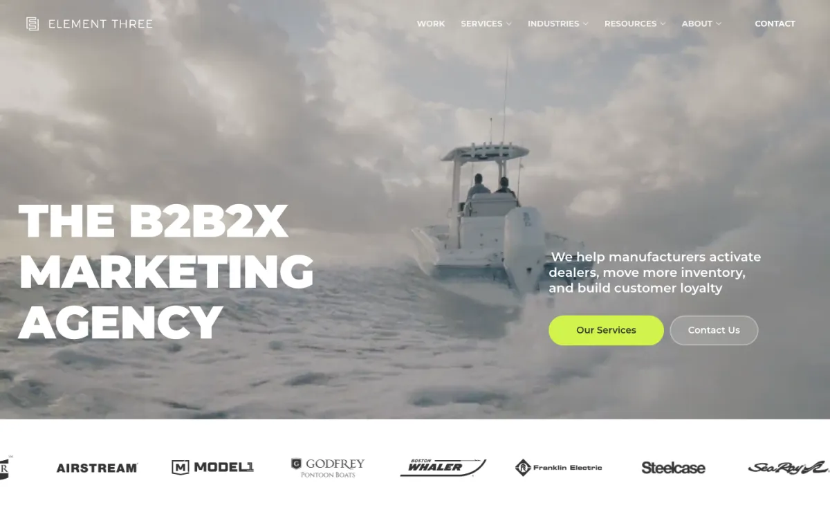 Element Three homepage, captured September 28, 2026
