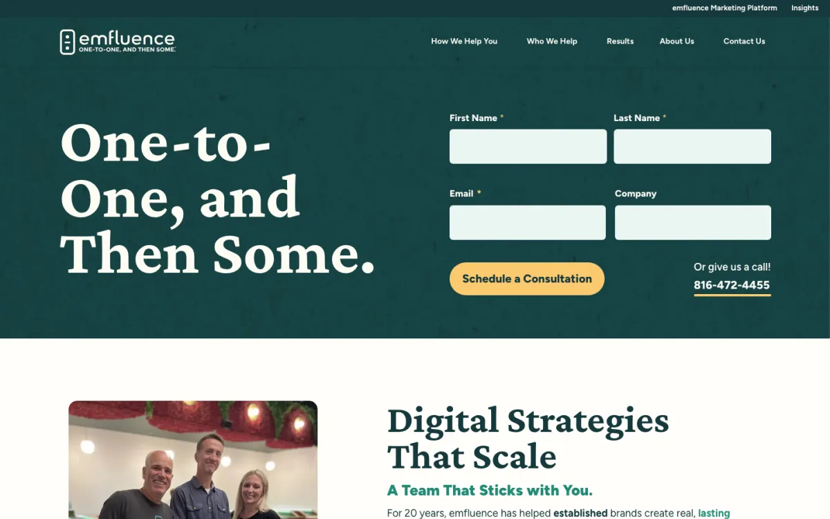 emfluence homepage, captured September 28, 2026